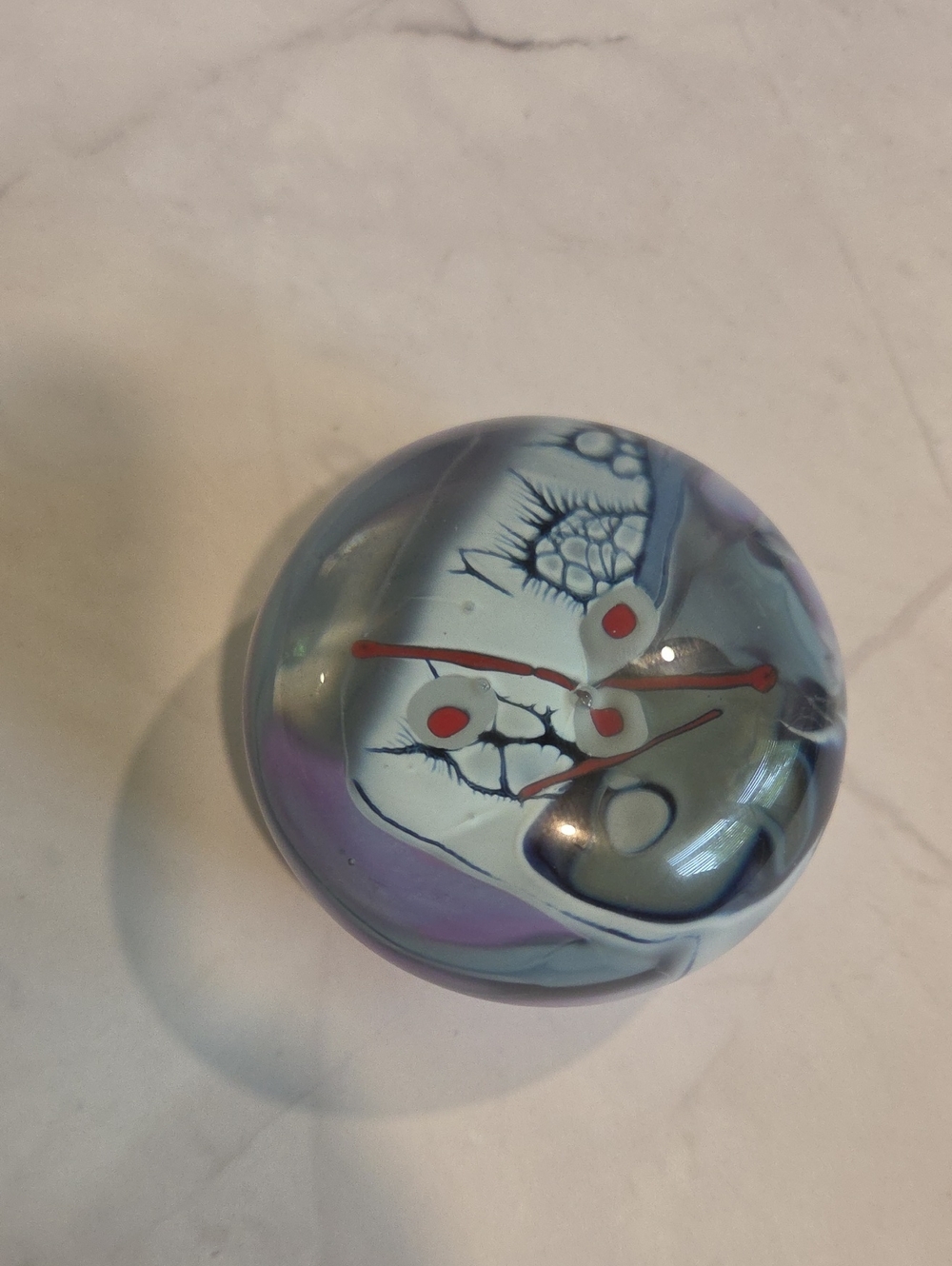 1985 Handmade Glass Dichroic Paperweight in Swirled Blue and Purple-signed